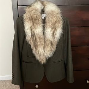 Loft Wool Blazer with Faux Fur Collar